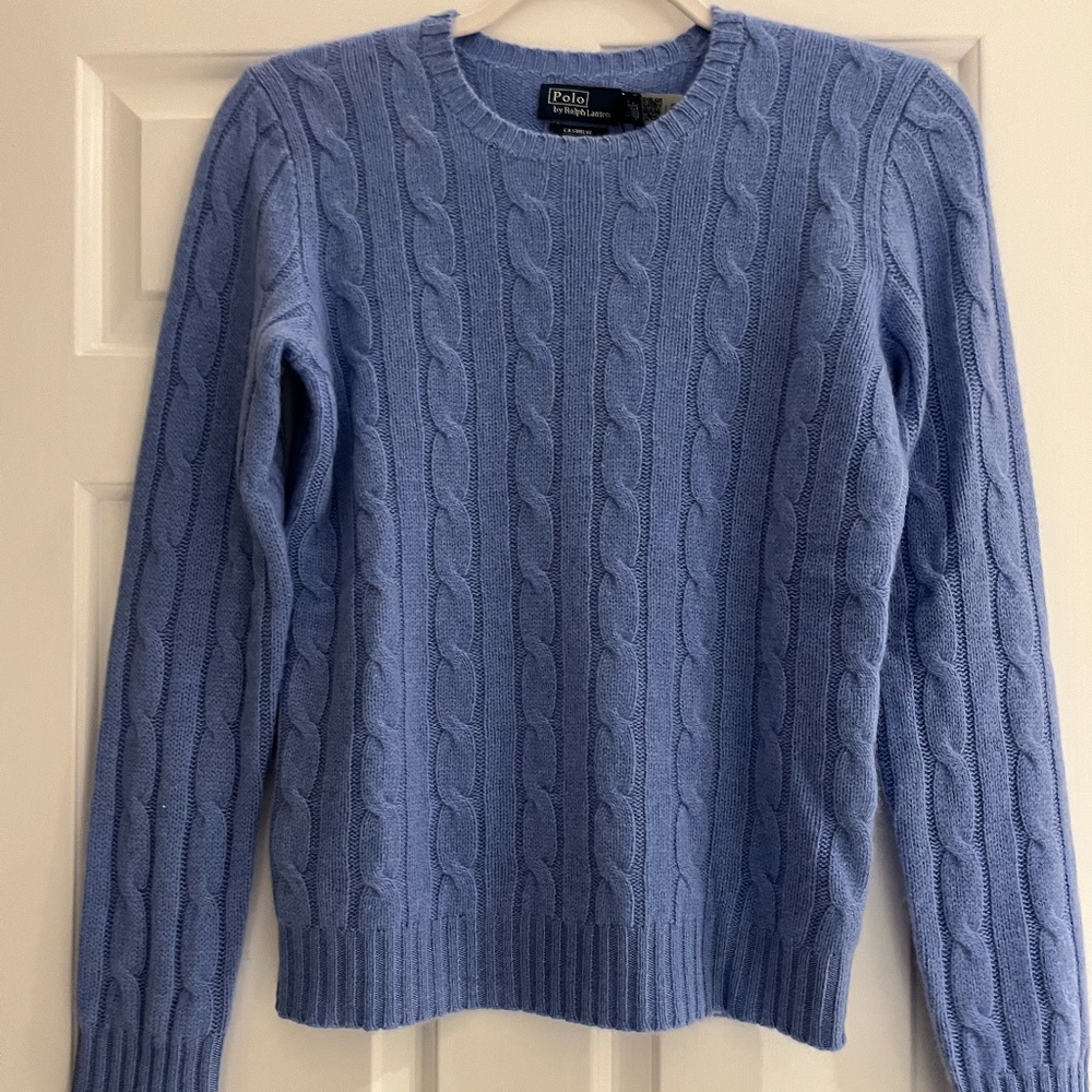 Polo Ralph Lauren Blue Cable Knit Cashmere Sweater - Size Small - New With Tags - Picture 2 of 8